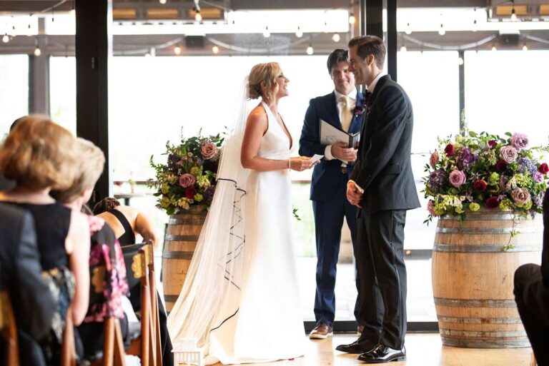 Bride and groom at alter