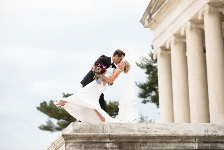 Bride and groom kissing