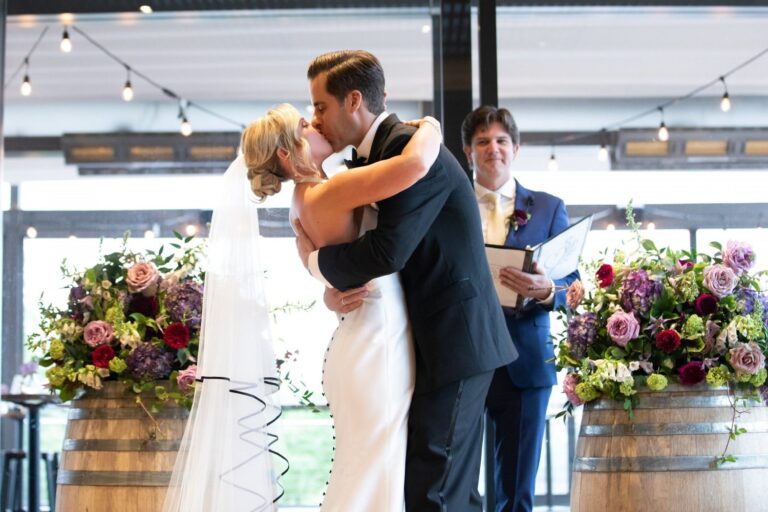 Bride and groom kissing