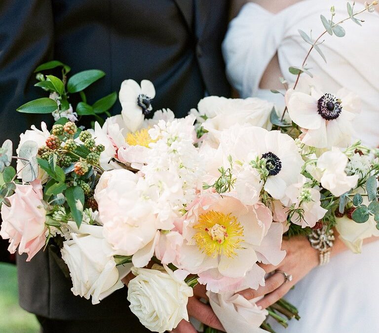 BLUSH PEONIES AND GARDEN ROSES AT FAIRCHILD MIAMI