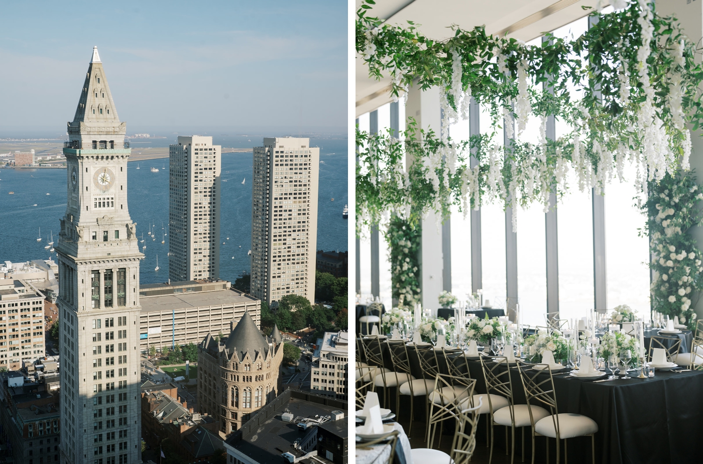Views of the city skyline from the State Room in Boston,