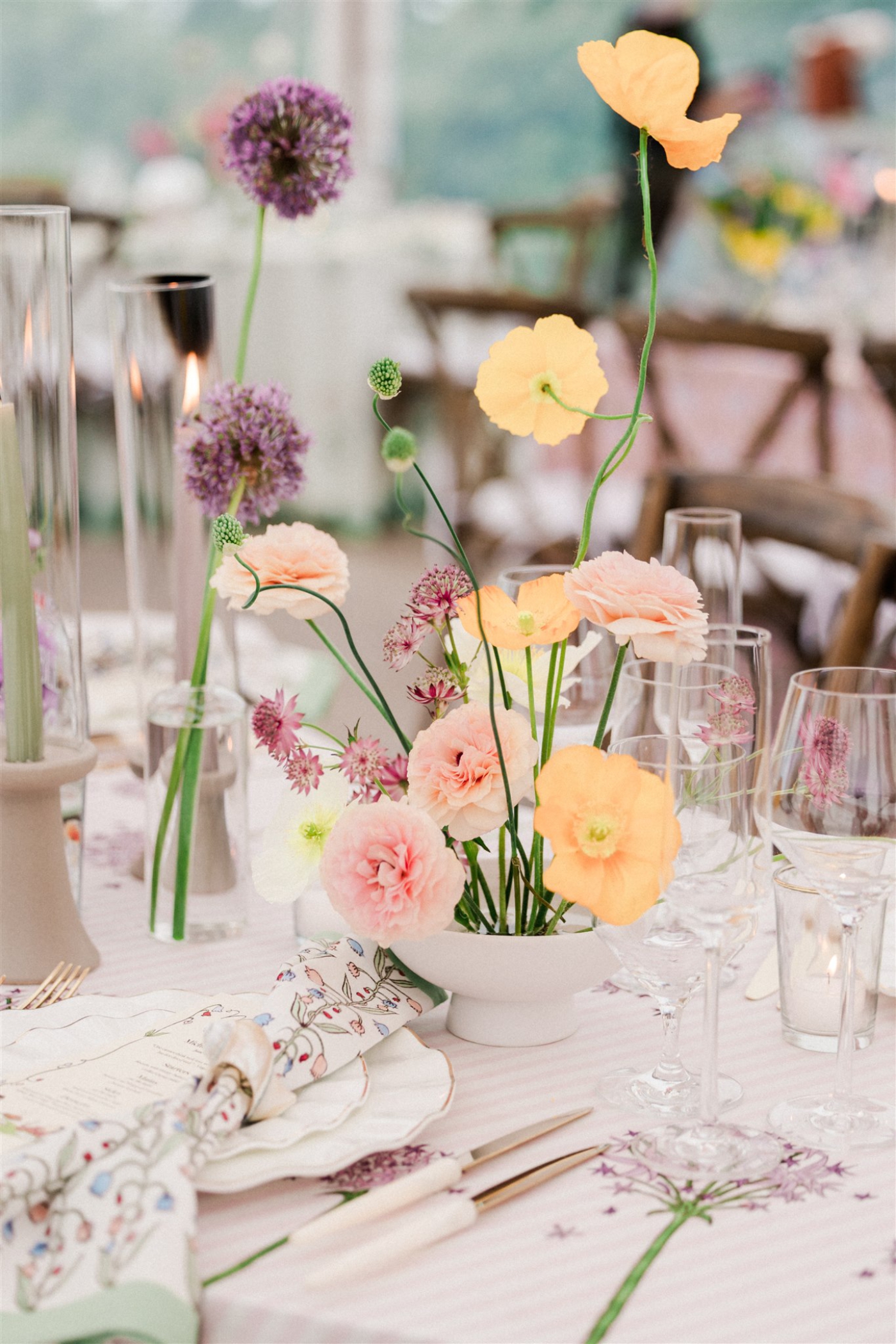 An abstract floral centerpiece designed by Abby Garden