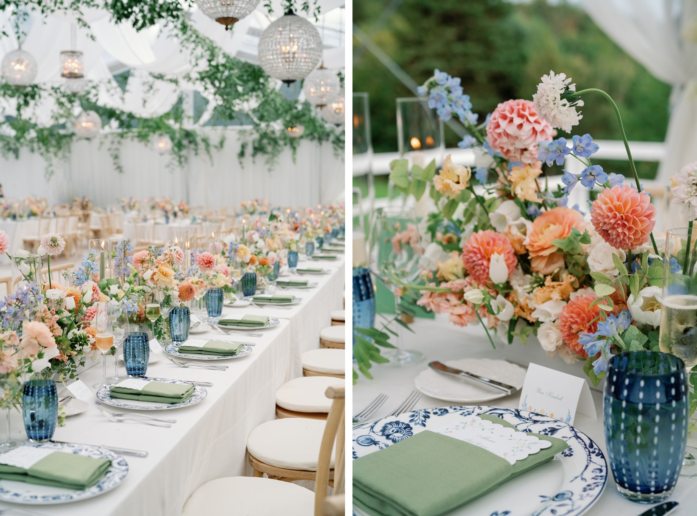 A wedding reception in a clear-top tent at Asticou Inn 