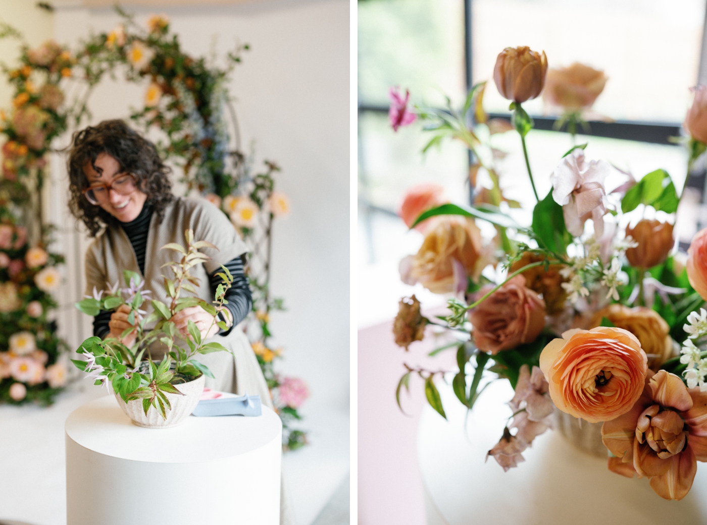 A wedding florist designs a foam-free asymmetrical bouquet 