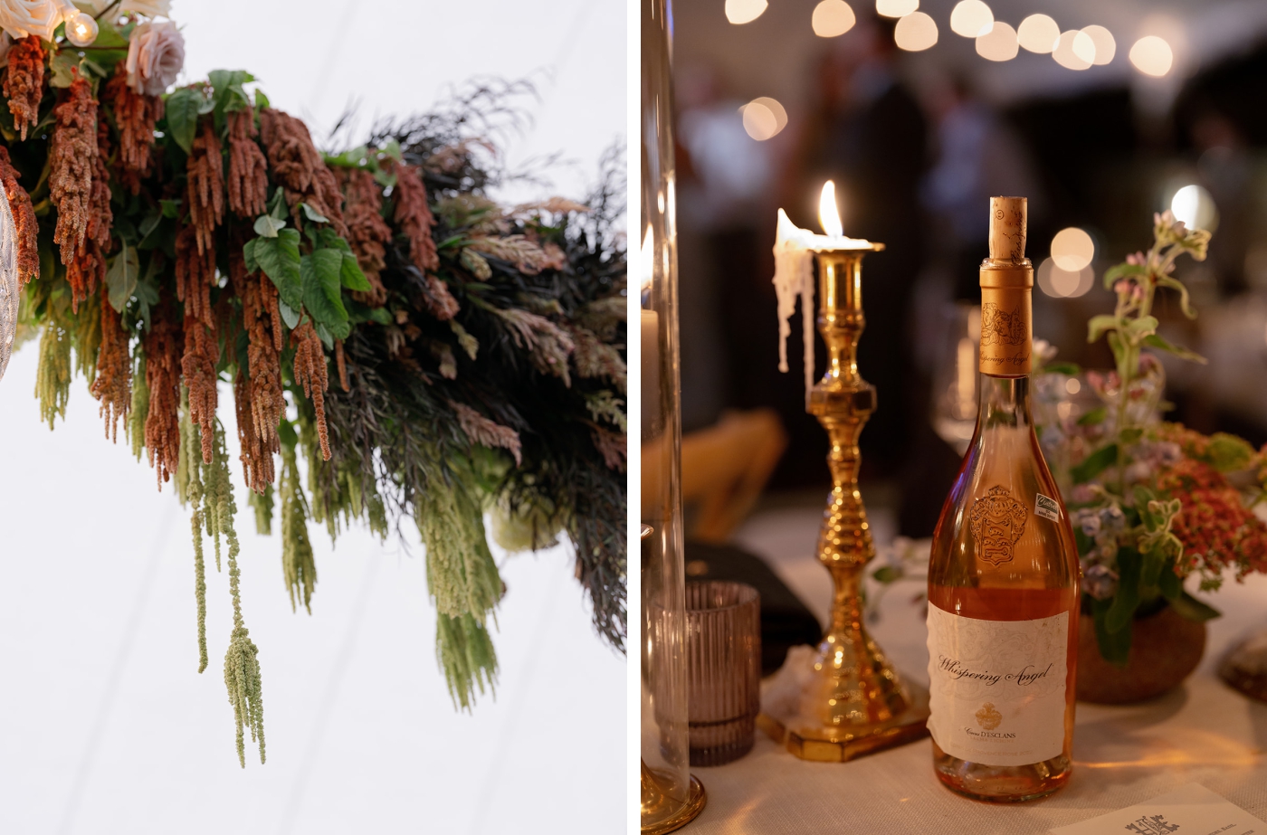 A hanging installation in a sailcloth tent for a private estate wedding