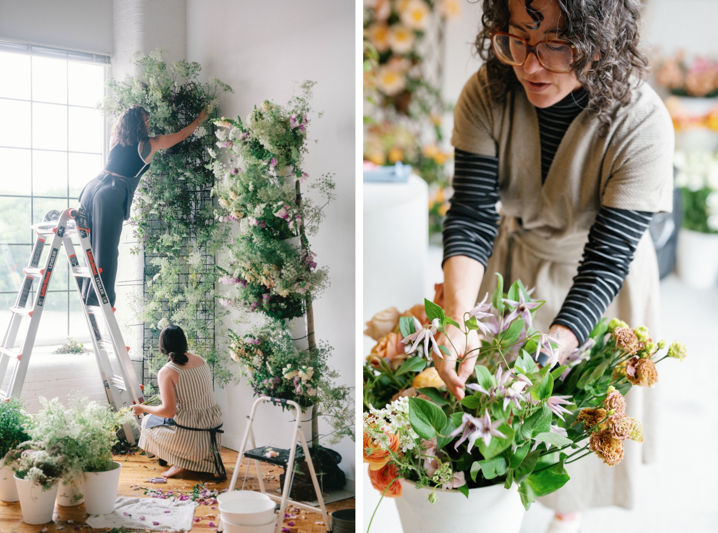The florists at Abby Garden are using chicken wire to create a foam-free floral installation