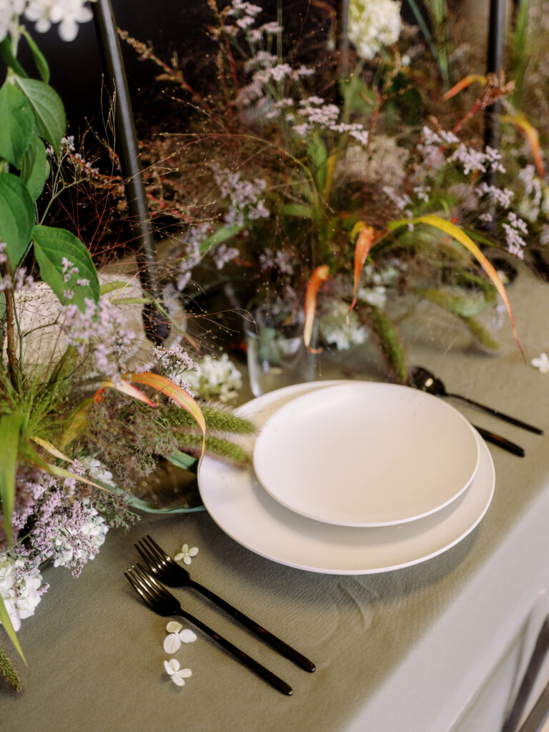 Foam free wedding centerpieces, with organic flowers and greenery