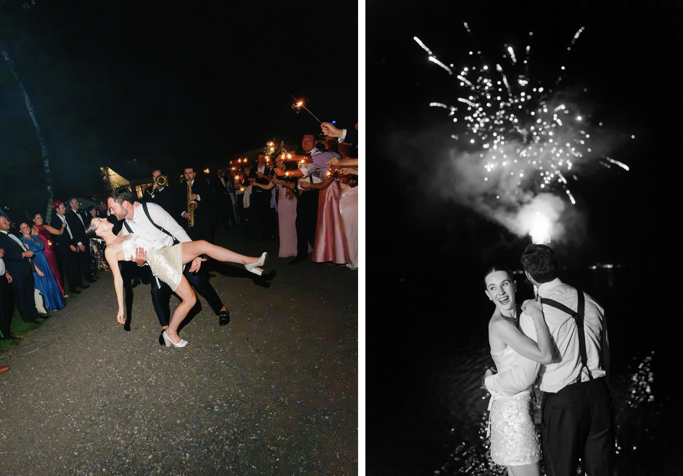 Fireworks over Long Lake for a wedding reception in Maine