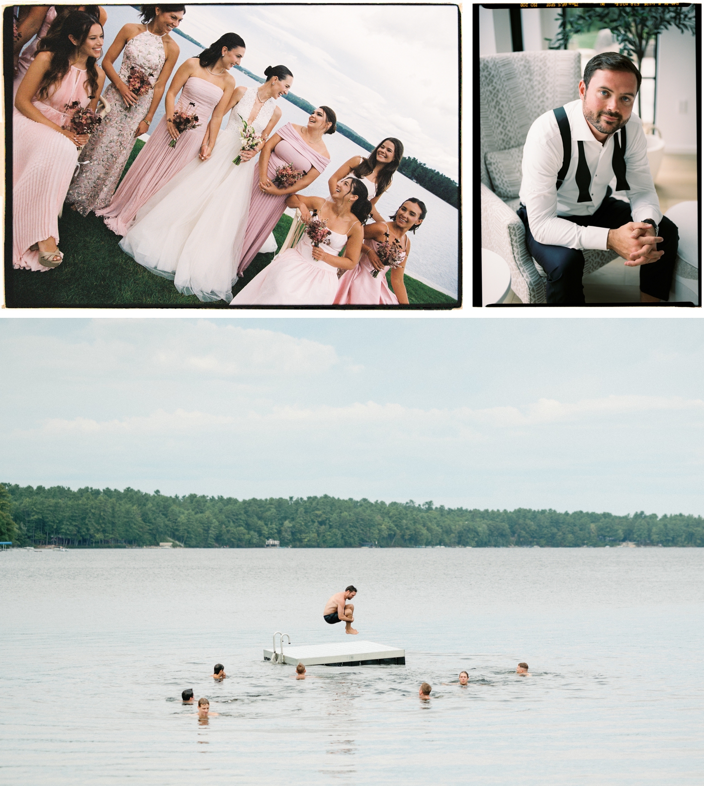 A couple getting ready at a private estate in Maine, on Long Lake