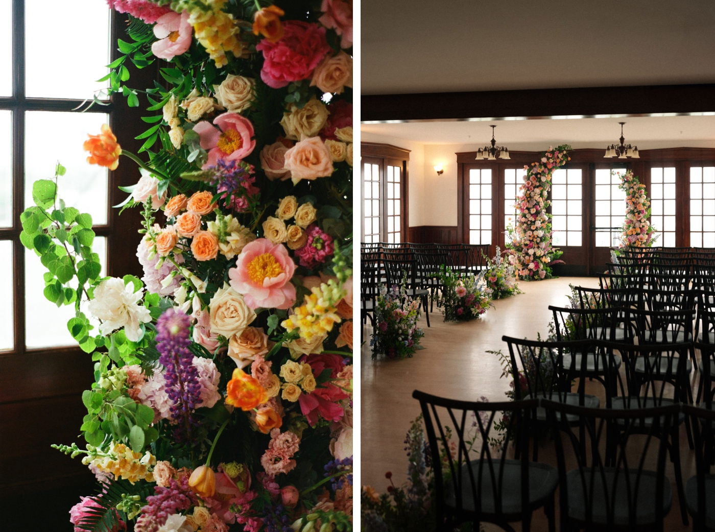 An indoor wedding ceremony set up at French's Point in Maine