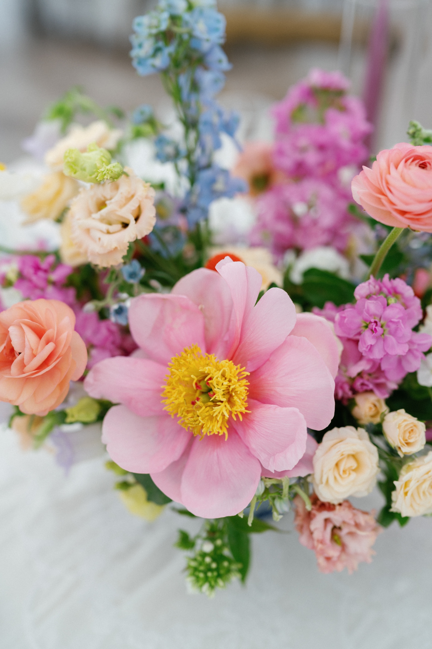 A bouquet with a variety of peony wedding flowers
