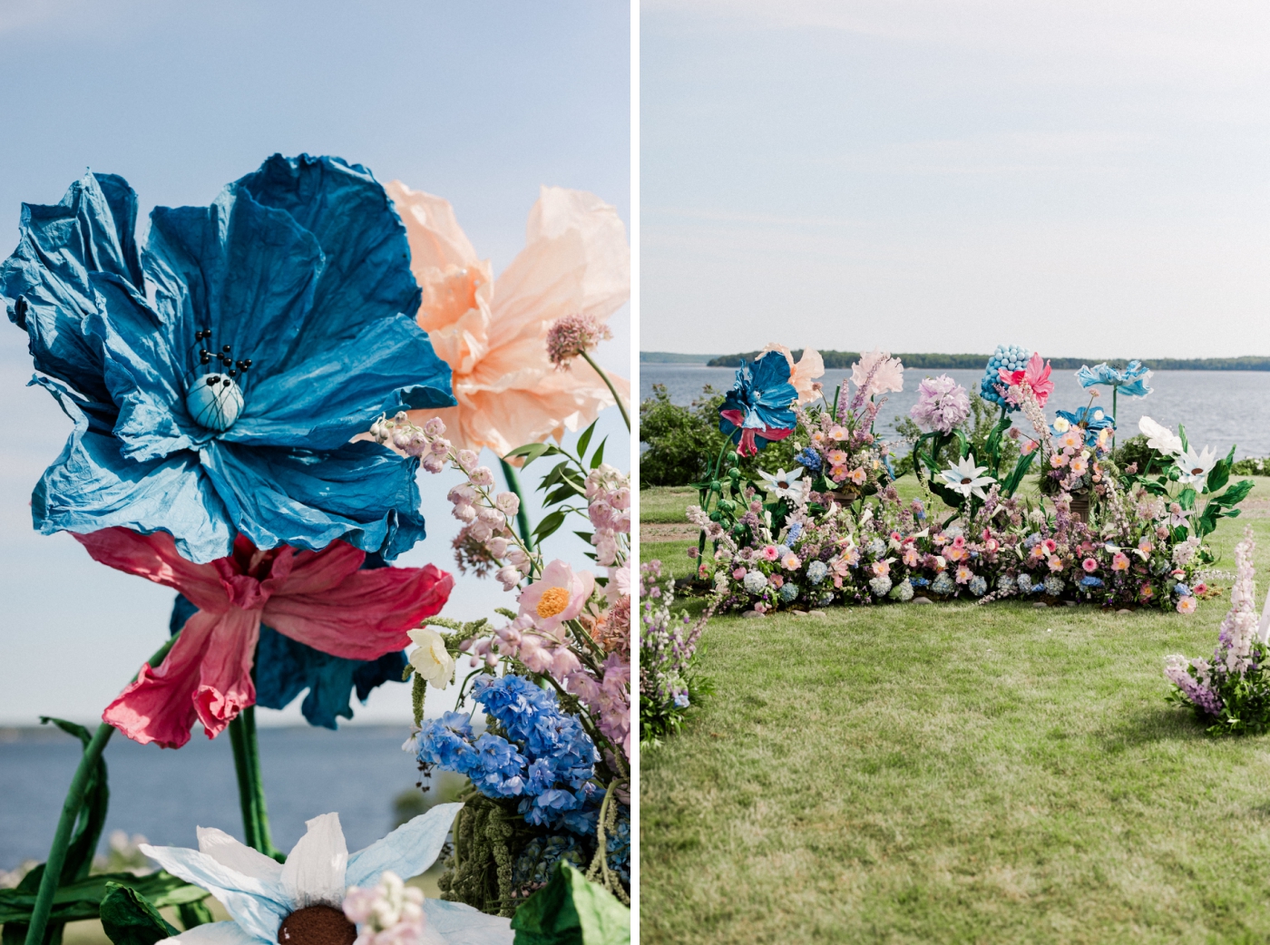 A large blue paper flower