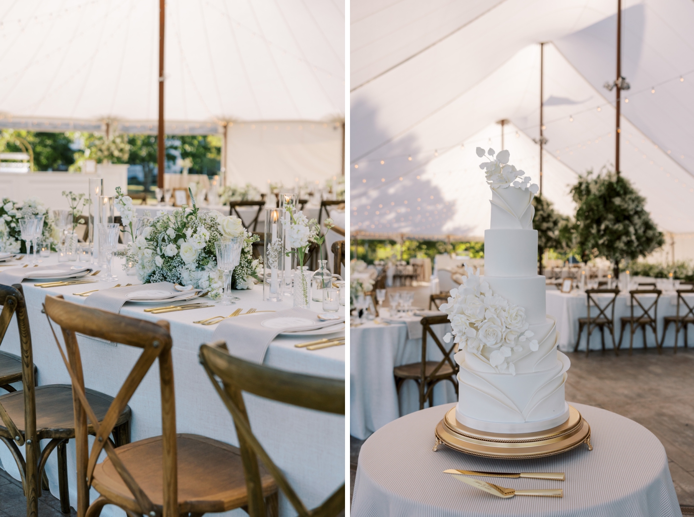 A five-tier wedding cake in white